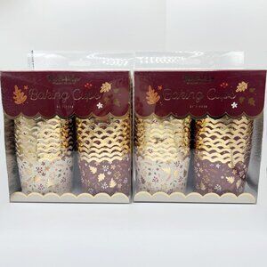 NEW 2x My Minds Eye Gold Foiled Fall Foliage Leaves Baking Cups - 36 Count